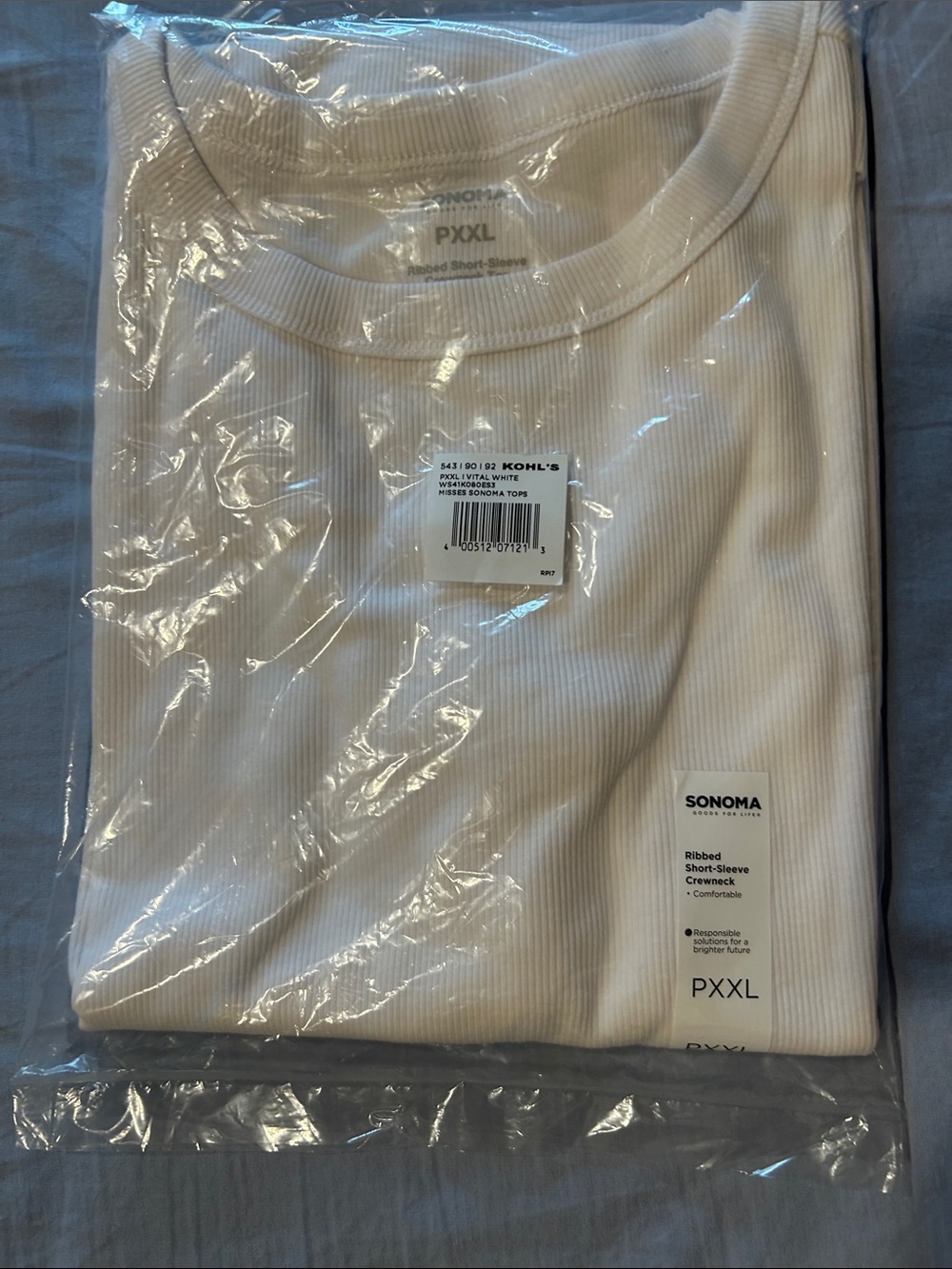 Sonoma. Brand New White Ribbed short-sleeve Crewneck Tee.